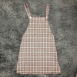 Pink Plaid Overall Mini Dress